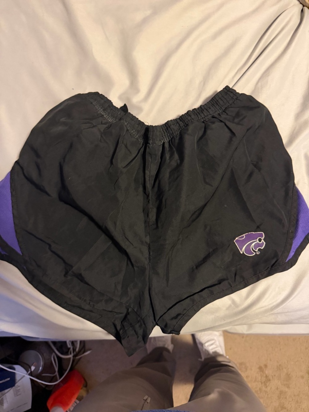 Black and Purple Athletic Running Shorts with Logo